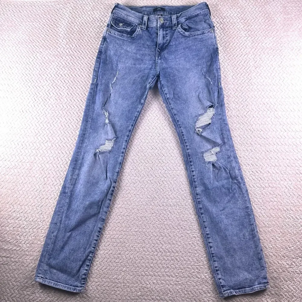 True Religion‎ Jeans Mens 32x34 Blue Geno Relaxed Slim Flap Pocket Distressed